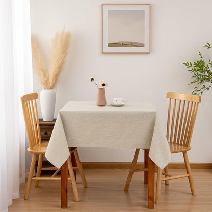 Beige Faux Linen Square Tablecloth 54 X 54 Inch for Dining Room2