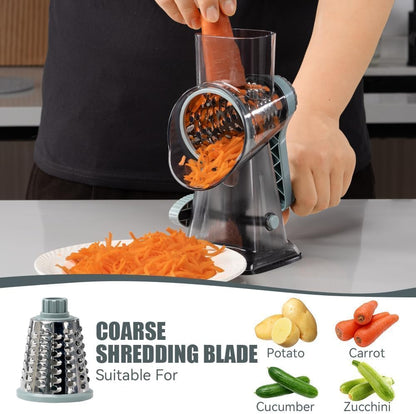 Rotary Cheese Grater Hand Crank Transparent - Shredder Slicer Grinder 3 Stainless Steel Blades, Stable Suction, Labor-Saving Handle, Safe Kitchen Tool for Cheese, Vegetable, Nuts, Chocolate3