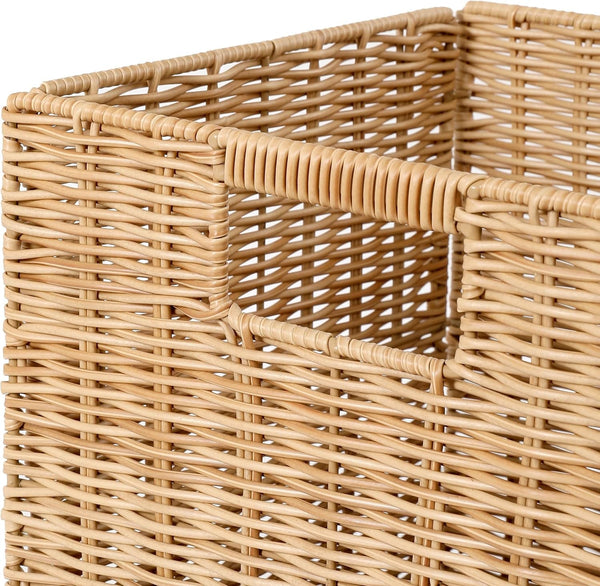12X12Inch Plastic Wicker Cube Baskets Large Foldable Handwoven,4 Pack,Khaki6