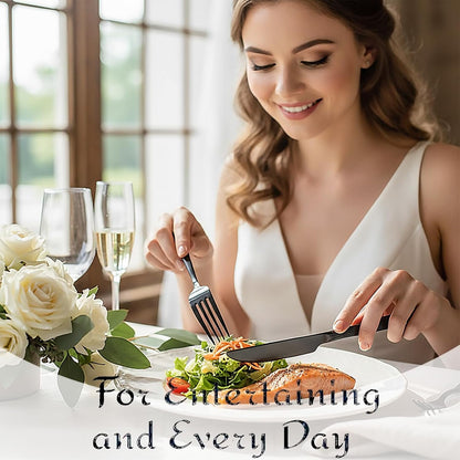 40-Piece Black Silverware Set for 8 | 18/0 Stainless Steel, Heavy Duty, Ripple Handles, Mirror Polished Cutlery Set for Kitchen Gathering Wedding2