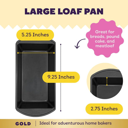 Gold Non-Stick Loaf Pan, Made without PFAS, 9 X 5 In. | Non-Stick Steel with Scratch-Resistant Coating, Resists Warping & Extended Handles, Dishwasher Safe, Perfect for Breads3