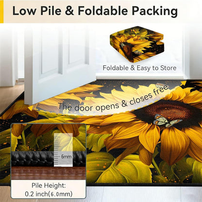 3X4Ft Floral Area Rugs,Sunflower Jungle Butterfly Rug,Sunflower Rug for Living Room Decoration in Spring Summer Children'S Bedroom Washable with Rubber Backing Sun Flower Bathroom Mat6