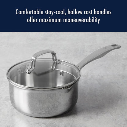 Henckels Clad H3 10-Pc Stainless Steel Cookware Set, Oven Safe up to 500°F | Dishwasher Safe, Tri-Ply Clad Construction. Induction Compatible Designed for All Cooktops.6
