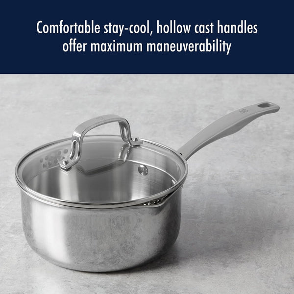 Henckels Clad H3 10-Pc Stainless Steel Cookware Set, Oven Safe up to 500°F | Dishwasher Safe, Tri-Ply Clad Construction. Induction Compatible Designed for All Cooktops.6