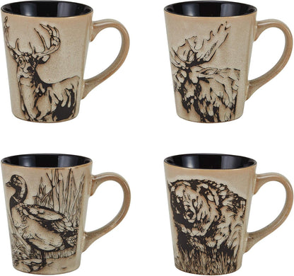 16-Piece Stoneware Dinnerware Set, Service for 4 with Dinner Plates, Salad Plates, Bowls and Mugs, Lodge-Style Wildlife Animal Sketch Design, Dishwasher and Microwave Safe6