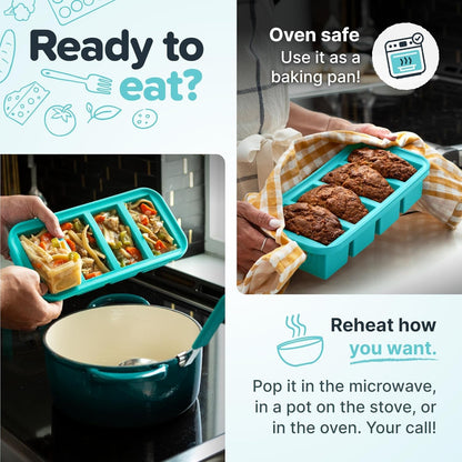 1 Cup Silicone Freezer Molds with Lids, Aqua, 2-Pack | 100% Platinum-Cured Silicone Food Mold, Oven and Microwave Safe, Perfect for Freezing Soup, Rice, Protein, Grains and More5