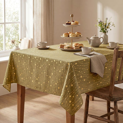 Khaki Rustic Tablecloth, Glod Sequin, 60×84 Inch Rectangular1