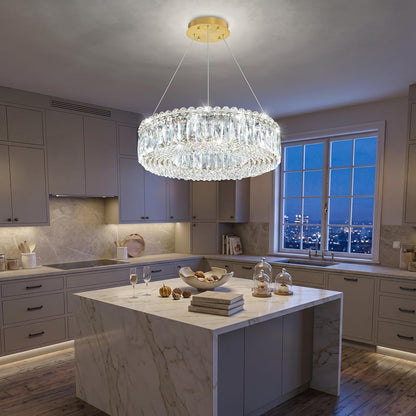 16'' Modern Crystal Pendant Lighting for Dining Room LED Dimmable Chandeliers Crystal Ceiling Light Fixtures for Living Room Foyer Hallway Entryway Gold7