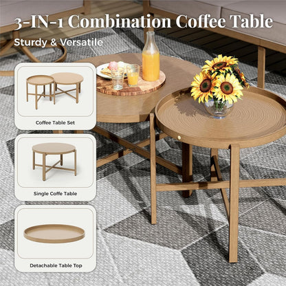 7-Piece Steel Patio Conversation Set, Swivel Chairs, Beige7