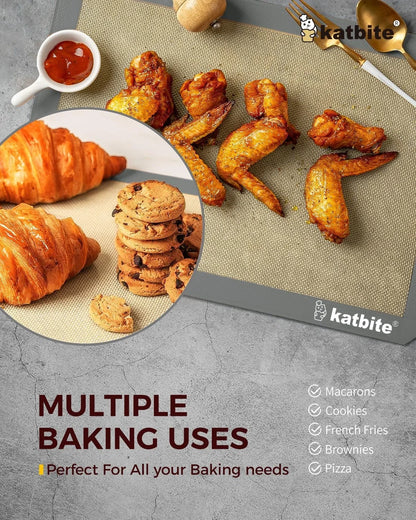 Silicone Baking Mat Set of 3 Grey | 2 Half Sheets Mats + 1 Quarter Baking Sheet, Reusable & Nonstick Bakeware Mats for Cookies, Macarons, Bread5