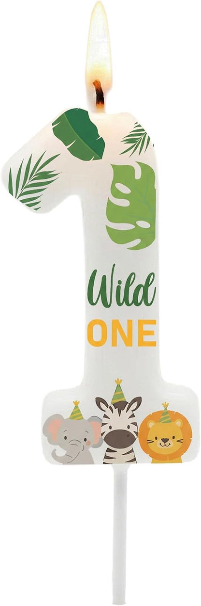 Wild Animal Number 1 Candle – Jungle Safari Theme Cake Topper for Boys & Girls First Birthday Decorations,Wild One Birthday Decorations Party Supplies1