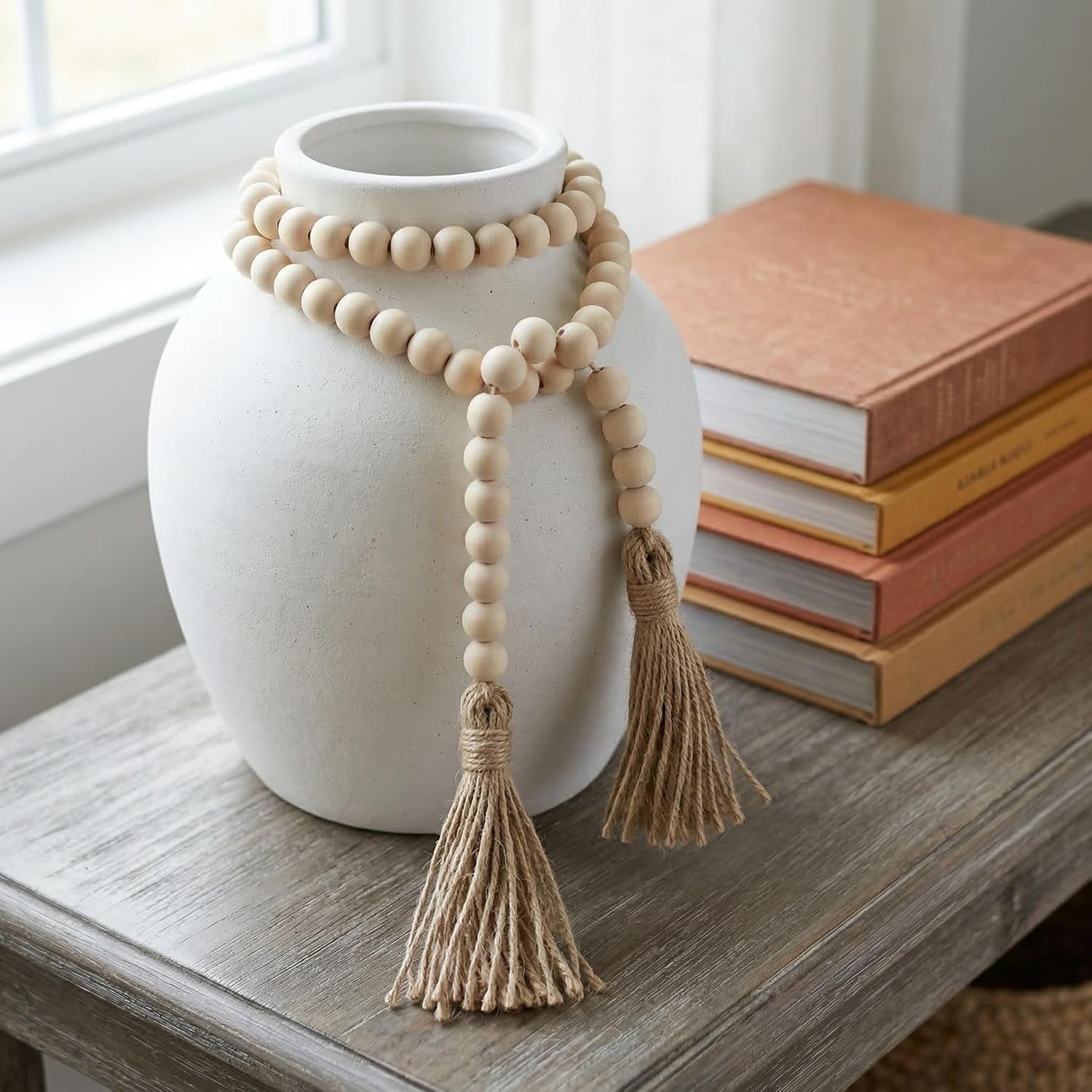 farmhouse-beads-long-length-solid-wood-bead-boho-tassel-garland-rustic-country-solid-beaded-boho-chic-decor-for-wall-above-cabinet-table