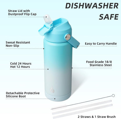 18Oz Insulated Water Bottle, Stainless Steel Bottle with Straw Lid3