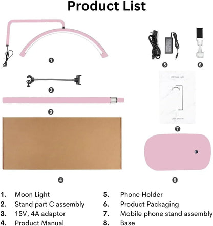 Diamond, Bling Half Moon Lash Light, White | Dimmable LED Diamond Esthetician Light, LED Floor Lash Lamp4