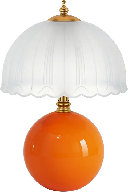 Mushroom Table Lamp, Ceramic Bedside Lamp with Glass Shade, 3-Way Lighting (2700K-5000K) Rocker Switch, Small Nightstand Lamp for Bedroom, Living Room, Office, Orange2