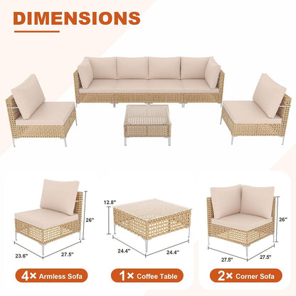 Boho Outdoor Patio Furniture Set with Non-Slip Cushions - 7 Piece5