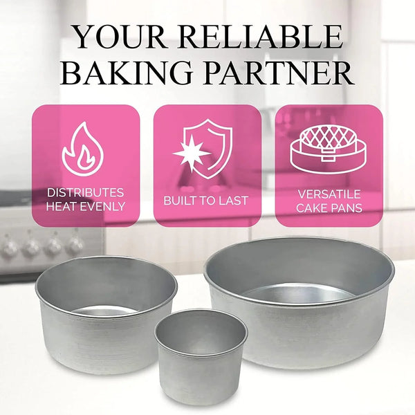 Tall round Cake Pans - 4-Inch, 6-Inch, 8-Inch Cake Pan Set for 3-Tiered Cake - Aluminum Cake Pans Sets for Baking Wedding or Birthday Cakes and More3