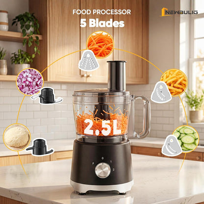 10.5 Cups Food Processor, Versatile Food Processors with 5 Blades, 600W Powerful Meat Grinder for Slicing, Shredding, Chopping, Kneading, Dishwasher Safe, for Meat, Vegetables, Fruit, Dough2