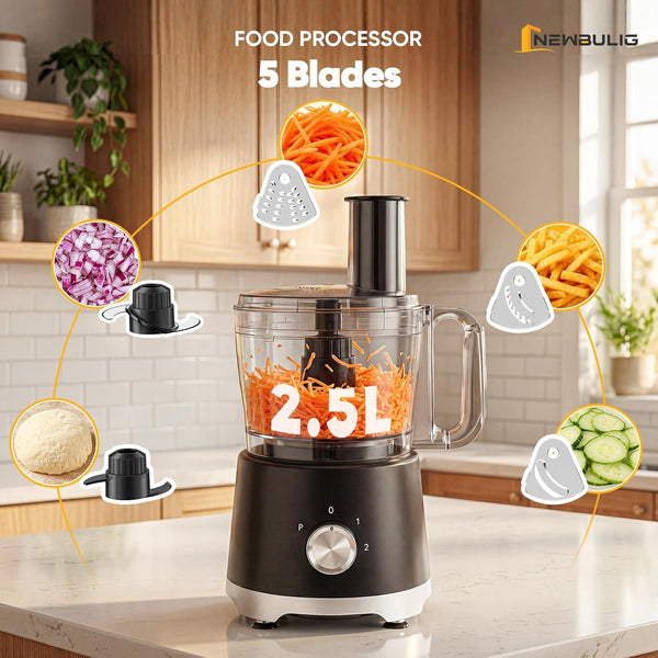 10.5 Cups Food Processor, Versatile Food Processors with 5 Blades, 600W Powerful Meat Grinder for Slicing, Shredding, Chopping, Kneading, Dishwasher Safe, for Meat, Vegetables, Fruit, Dough2