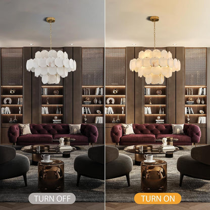 Natural Alabaster round Chandelier, 31.5" Modern Marble Chandelier with 50 Stone Texture Panels, 12-Light Dimmable Spanish Alabaster Chandeliers for Living Room, Dining Room, Hallway3
