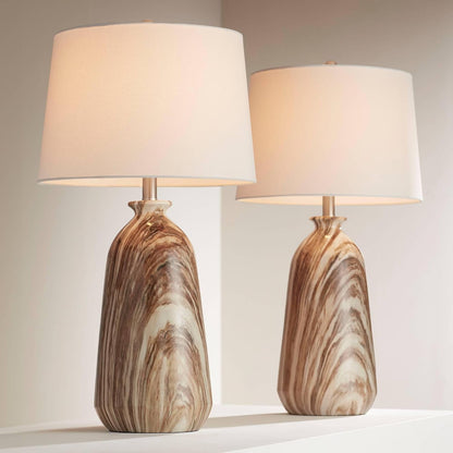 Carlton 28" Tall Table Lamps Set of 2 Brown Faux Marble Modern8