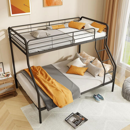 Metal Bunk Beds Twin over Full Size, Heavy Duty Bunk Bed for Teens Adults with Ladder & Guardrails, Space Saving Metal Bunk Bed for Dorm, Bedroom, Apartment, No Box Spring Needed (Black)3