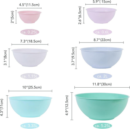 BPA Free Plastic round Mixing Bowl with Lids, 12 Pack Nesting Bowls with Lids Set, Microwave and Dishwasher Safe Prep & Serving Bowls Great for Mixing, Baking, Serving (Pinkish Green, 12Pcs)4
