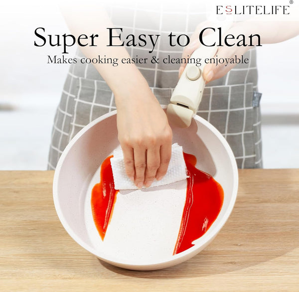 Nonstick Cookware Sets with Detachable Handle,Ceramic Coating Pots and Pans Set Kitchen Cooking Set, Compatible with All Stovetops, PTFE & PFOA Free, White, 10 Pcs Set7