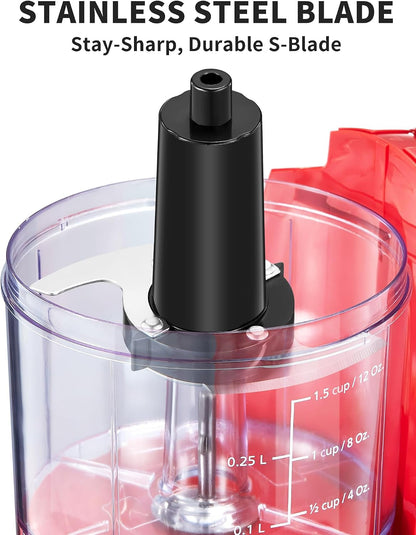 1.5-Cup One-Touch Electric Food Chopper, 100W Mini Food Processor Meat Grinder, Mix, Chop, Mince and Blend Vegetables, Fruits, Nuts, Meats, Stainless Steel Blade (Red)4