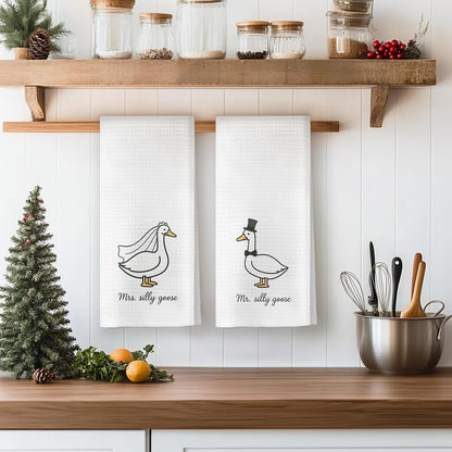 Funny Mr and Mrs Silly Goose Kitchen Towels, Wedding Gifts for Couples Newlyweds Dish Tea Towels for Kitchen Decor, Just Married Gifts Decorative Hand Towels for Bathroom, 16X24 Inch Set of 23