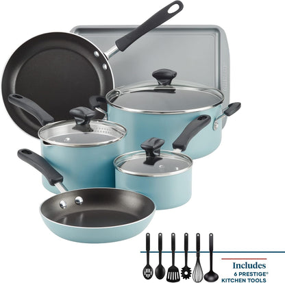 Cookstart Aluminum Diamondmax Nonstick Cookware Set, Kitchen Essentials, 15-Piece, Aqua3