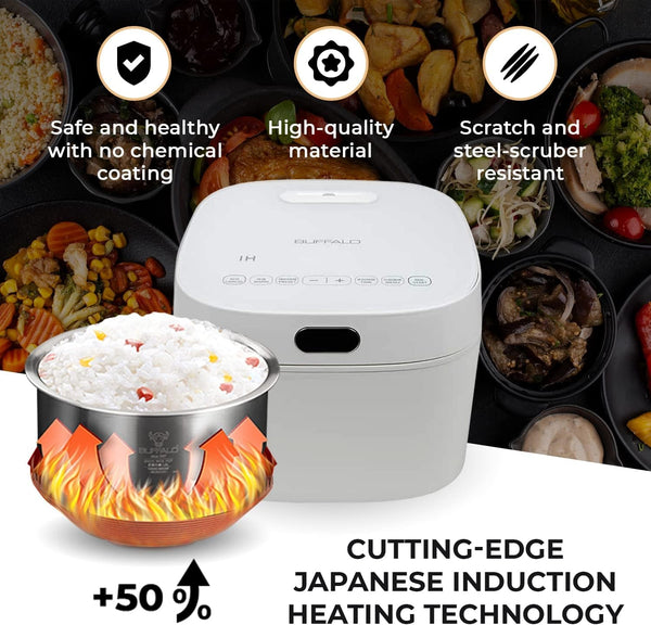 SMART COOKER Induction Heating IH Rice Cooker and Warmer, 1 L, 5 Cups of Rice, Non-Coating Inner Pot, Efficient, Multiple Function, White (5 Cups) | Non-Stick 1L Electric Rice Maker, Warmer for White/Brown Rice, Grain - Easy-To-Clean & Non-Coating Inner Pot, White5