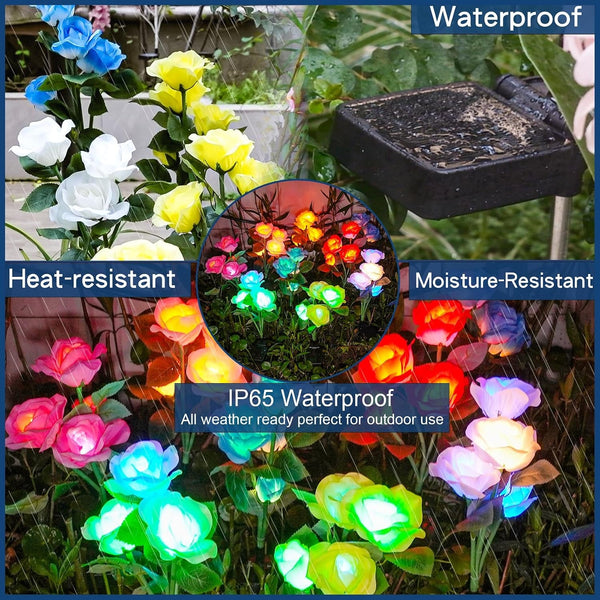 Solar Garden Lights - Upgraded Outdoor Light, 7-Color Changing Rose Lights for Yard,Garden Decoration, Enlarged Solar Panel, More Realistic Rose Flower (2 Packs)4