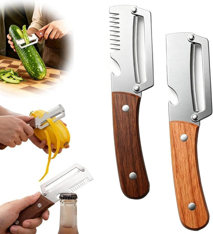 Thickened Fruit Peeler Knife Shredding Peeler,All-In-One Stainless Steel Peelers with Bottle Opener, Upgraded Multi-Functional Vegetable Peeler for Kitchen (2)，2Psc 31