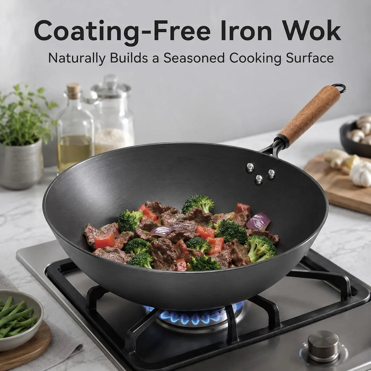 carbon-steel-wok-with-glass-lid-12-6-inch-flat-bottom-stir-fry-pan-rolled-edge-spun-wok-pan-coating-free-wok-for-induction-gas-electric-cooktops-3-4-servings