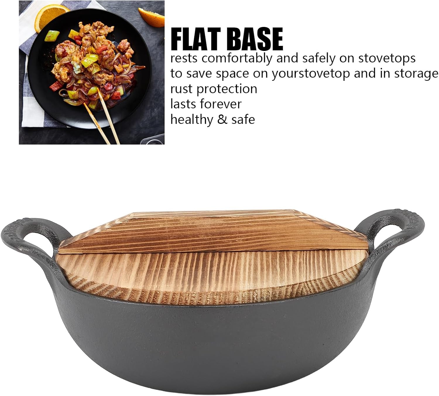 cast-iron-wok-14-inch-pre-seasoned-heavy-duty-flat-bottom-chinese-pan-with-wooden-lid-for-stir-fry-deep-frying-grilling-steaming-on-electric-gas-induction-stoves-25cm