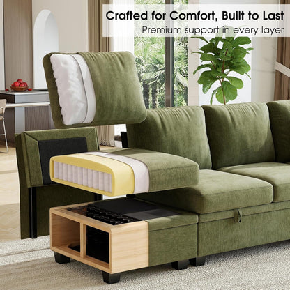 86" Modular Sectional Sleeper Sofa Bed, L Shaped 4 Seat Pull Out Couch with Storage Ottoman, Convertible Cloud Couch Bed, Sectional Couches for Living Room, Apartment (Green)5
