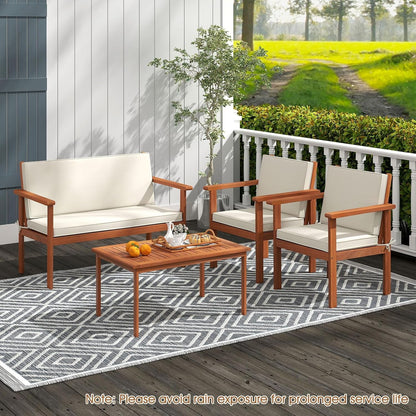 Wood Patio Furniture Set - 4-Piece Acacia Conversation Outdoor Furniture W/Chairs, Loveseat, Coffee Table, Back & Seat Cushions, Wooden Sectional Sofa Set for Porch Pool Garden Backyard (1)8