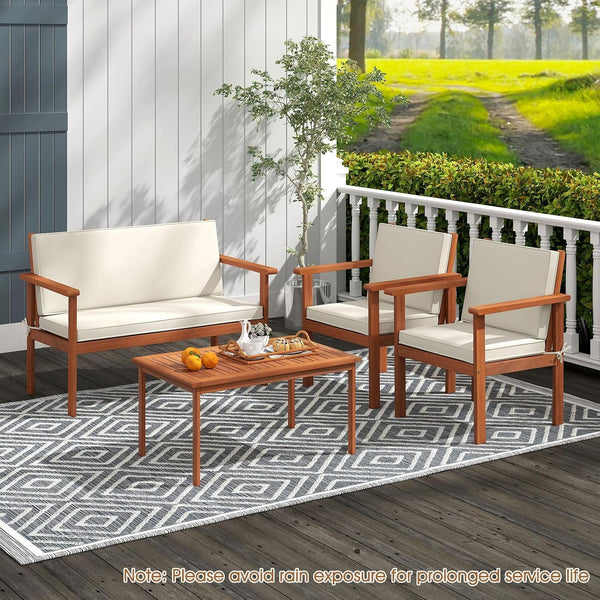 Wood Patio Furniture Set - 4-Piece Acacia Conversation Outdoor Furniture W/Chairs, Loveseat, Coffee Table, Back & Seat Cushions, Wooden Sectional Sofa Set for Porch Pool Garden Backyard (1)8