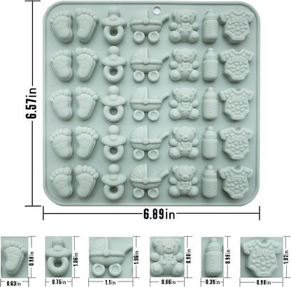 Baby Shower Silicone Mold with Onesie Pacifier Bottle Baby Footprint Bear Carriage Mold for Chocolate Cake Candy Gummy Cupcake Decoration Party Cupcake Topper3