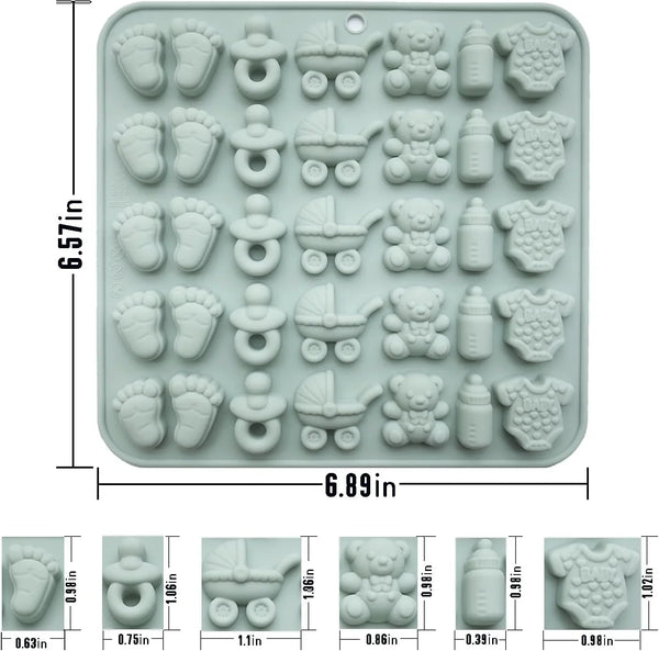 Baby Shower Silicone Mold with Onesie Pacifier Bottle Baby Footprint Bear Carriage Mold for Chocolate Cake Candy Gummy Cupcake Decoration Party Cupcake Topper3