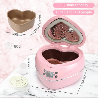 Heart Shaped Pink Rice Cooker 300W, Small Cute Rice Cooker (1.8L, 4Cups) | High Power Preset Timer Automatic Heat Preservation for New Year Valentine'S Day Gifts2
