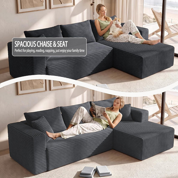 93" Boneless Couch, Modular Sectional Sofa for Living Room - Grey4