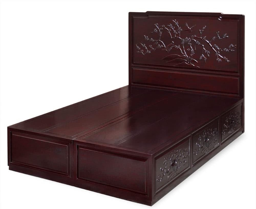dark-cherry-elmwood-flower-and-bird-queen-size-oriental-platform-bed-with-drawers
