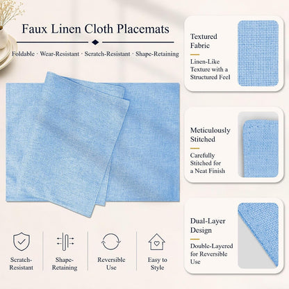 Placemats Set of 6, Cotton Linen Blend Cloth Place Mats, Light Blue5