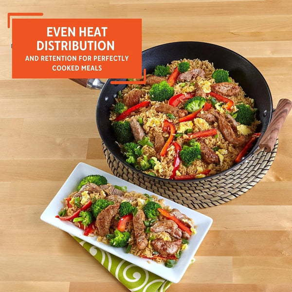 USA GKG-61021 Light Cast Iron Wok, 14", Red Handles | Ideal for Stir-Frying and Deep Frying, Great for Everyday Cooking5