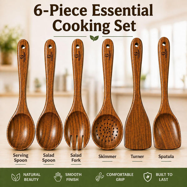 6-Piece Teak Wood Cooking Utensil Set, Nonstick Safe2