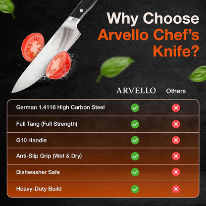 8-Inch Chef Knife- Full Tang- German High Carbon Stainless Steel- G10 Handle with Three Rivet, Multipurpose Kitchen Knife6