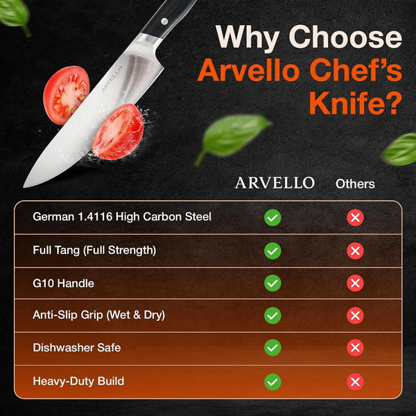 8-Inch Chef Knife- Full Tang- German High Carbon Stainless Steel- G10 Handle with Three Rivet, Multipurpose Kitchen Knife6