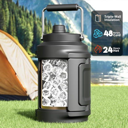 1 Gallon Insulated Water Bottle for Sports:  128 Oz Triple Wall Vacuum Stainless Steel Water Jug - Top and Side Handles, Cold for 48 Hrs, 2-In-1 Straw and Spout Lid, Leak Proof for Hiking (Night)2